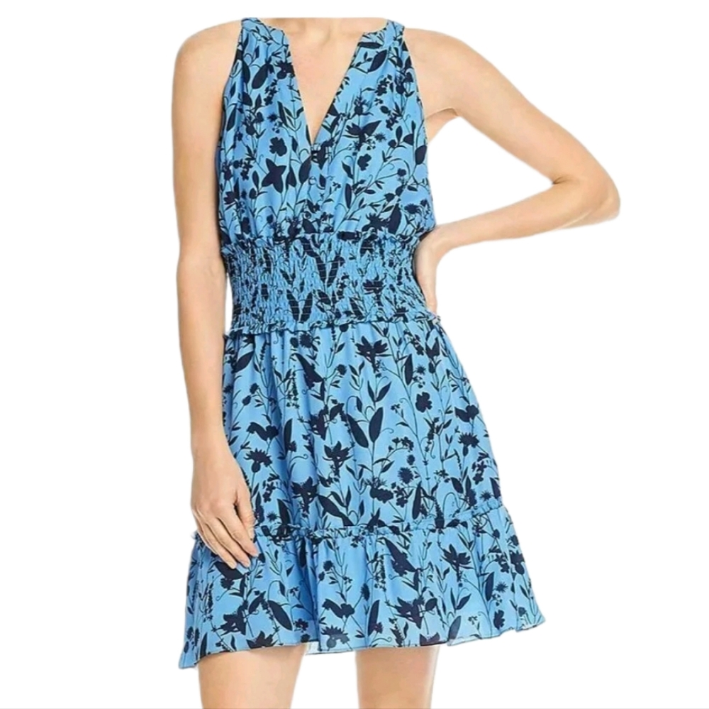 Parker Cambria Silk Floral Print Casual Dress Blue Size M New with Tags